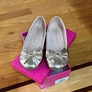 Kelly & Katie Metallic Gold Bow Flats